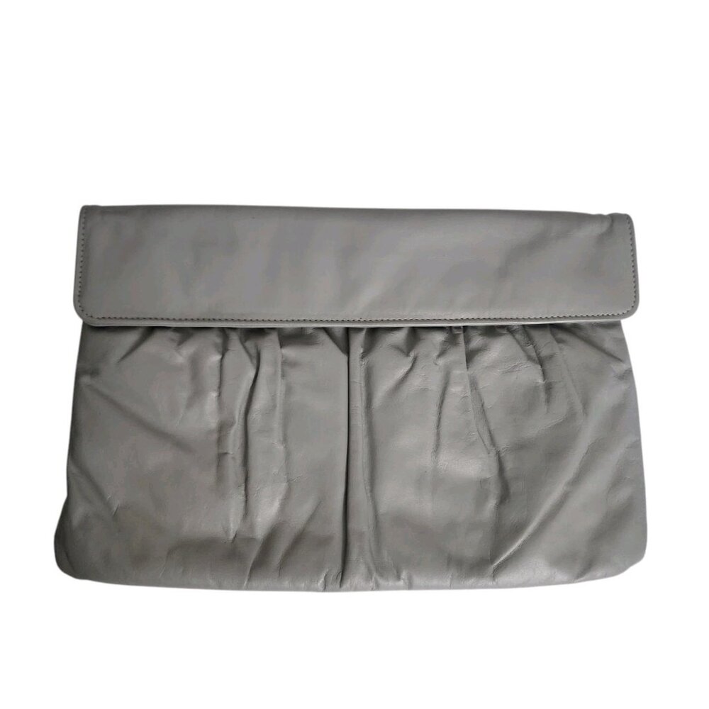 Vintage 80s Letisse Leather Gray Envelope Clutch Bag Purse